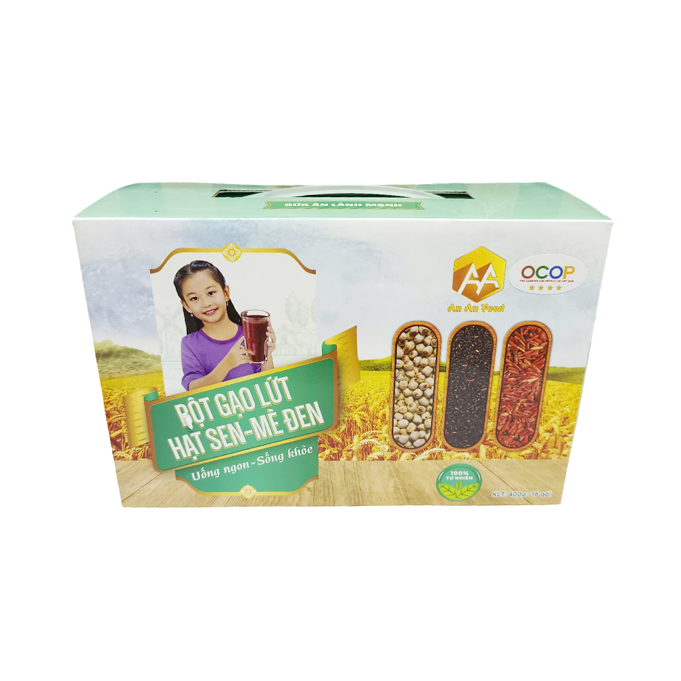 Bột Gạo Lứt Hạt Sen Mè Đen An An Food Hộp 400g – 16 Gói